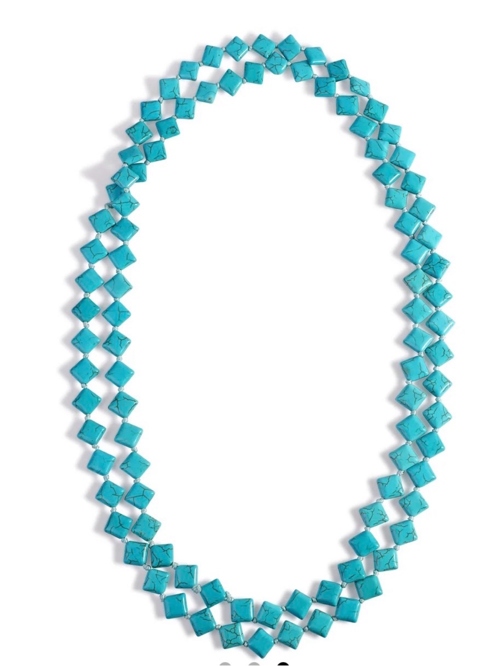 Real Turquoise Square Bead Double Strand Necklace